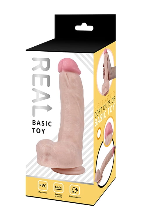 Реалистичный фаллоимитатор REAL с мошонкой на присоске, ПВХ, 19 x4,5 см.