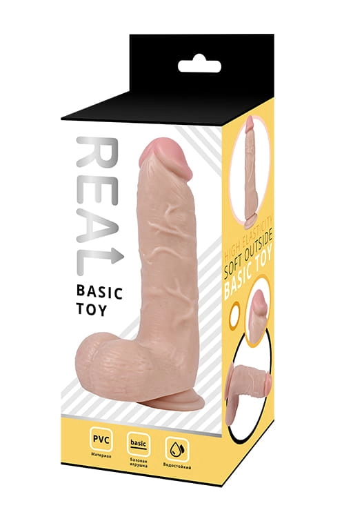 Реалистичный фаллоимитатор REAL с мошонкой на присоске, ПВХ, 16 x 4,5 см.