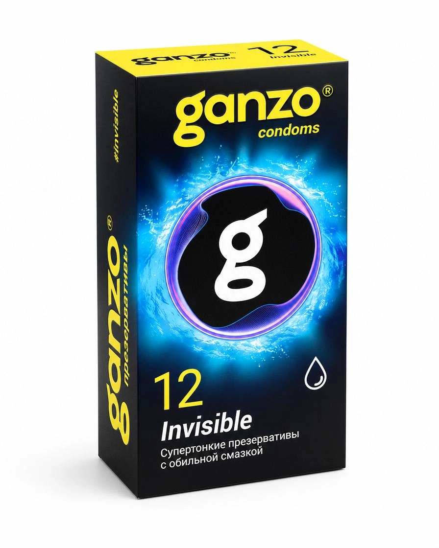 Презервативы Ganzo Invisible, супертонкие, с доп. смазкой, латекс, 18 см, 12 шт.