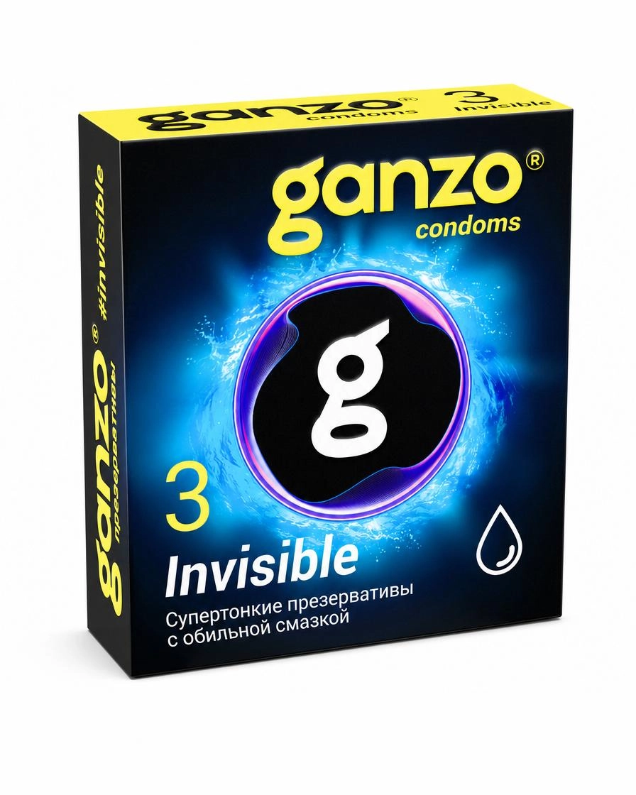 Презервативы Ganzo Invisible, супертонкие, с доп. смазкой, латекс, 18 см, 3 шт.