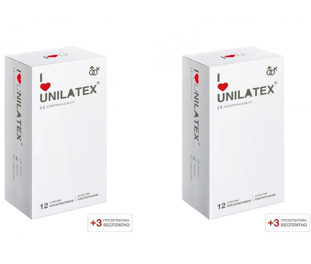 Презервативы Unilatex Ultra Thin Ультратонкие, №12 шт + 3 шт в подарок — 2 упаковки